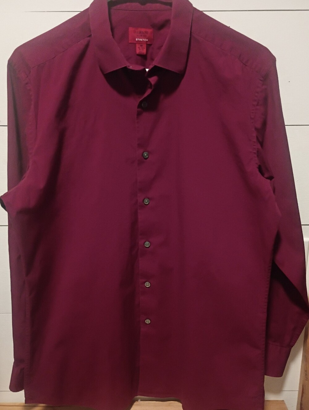 Alfani Mens Slim Fit Stretch Dress Shirt Maroon Burgundy M 15-15.5 32-33